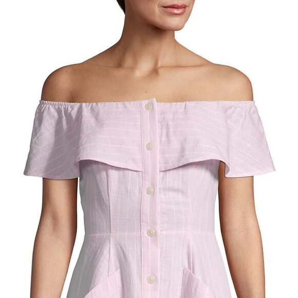 Saks Fifth Avenue Dress 10 NWT Button-Front Striped Linen & Cotton-Blend Pink - Picture 3 of 10